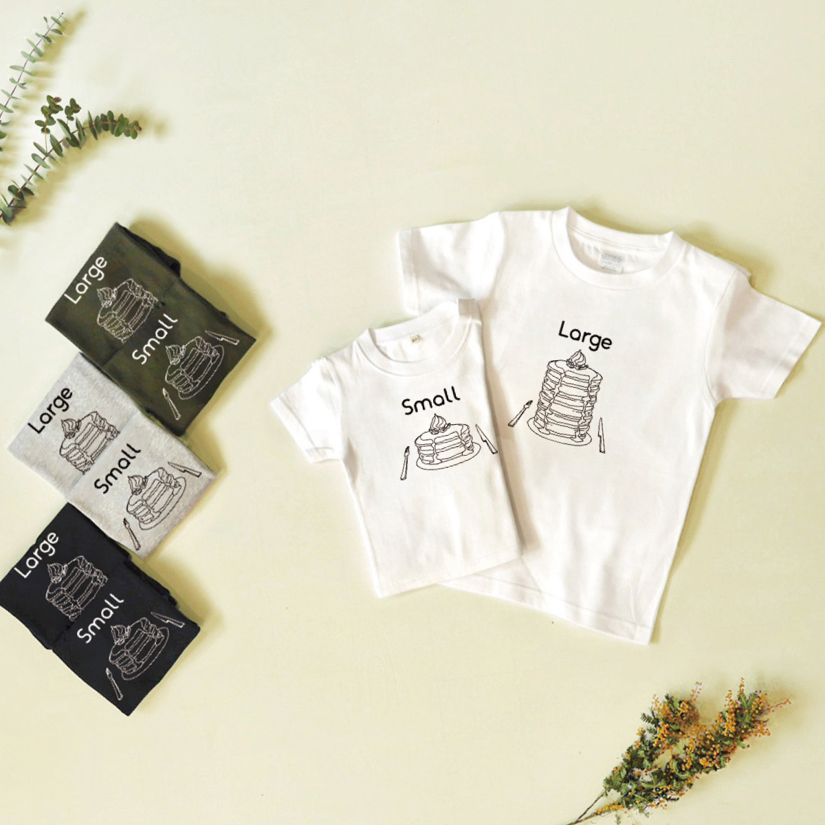 2人兄弟姉妹でおそろい /ハンバーガー SMALL×BIG プリント/ Tシャツ2枚組ギフトセット