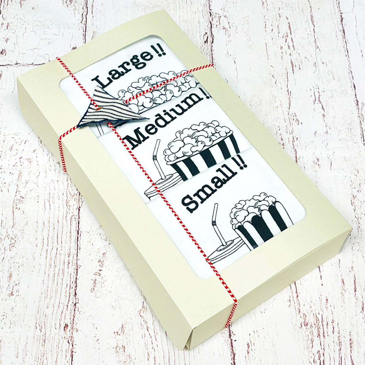 3人兄弟姉妹でおそろい /ポップコーン Small×Medium×Large プリント/ Tシャツ3枚組ギフトセット